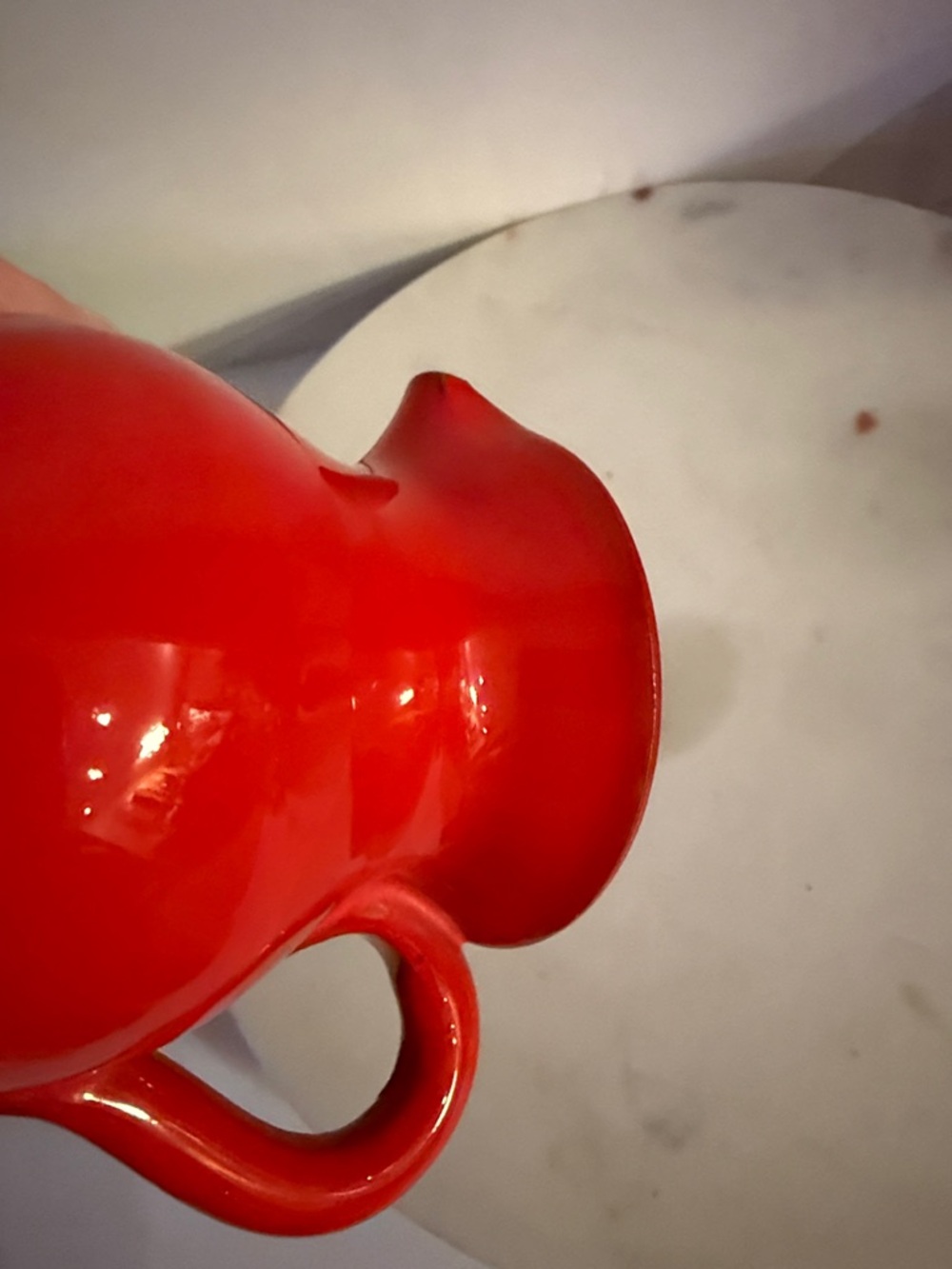 Glossy Red Ceramic Pitcher with Signed Base Italy is written on bottom - Picture 13 of 17